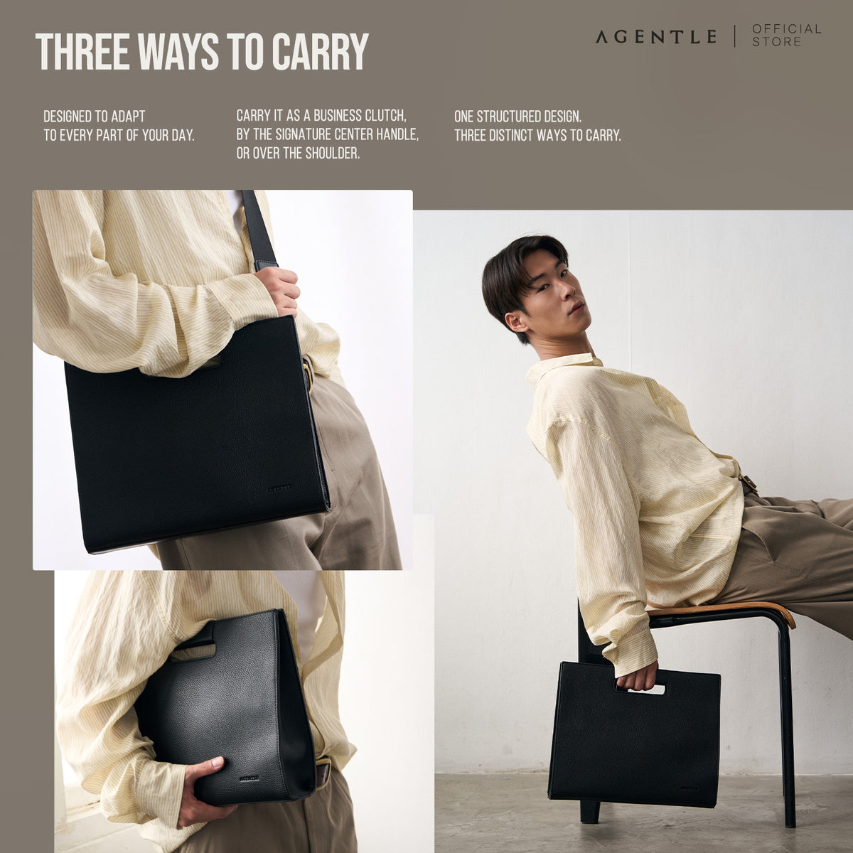 AGENTLE • BNF Business Clutch – กระเป๋าคลัทช์ผู้ชาย ใส่เอกสาร A4 และโน้ตบุ๊ก 13 นิ้ว