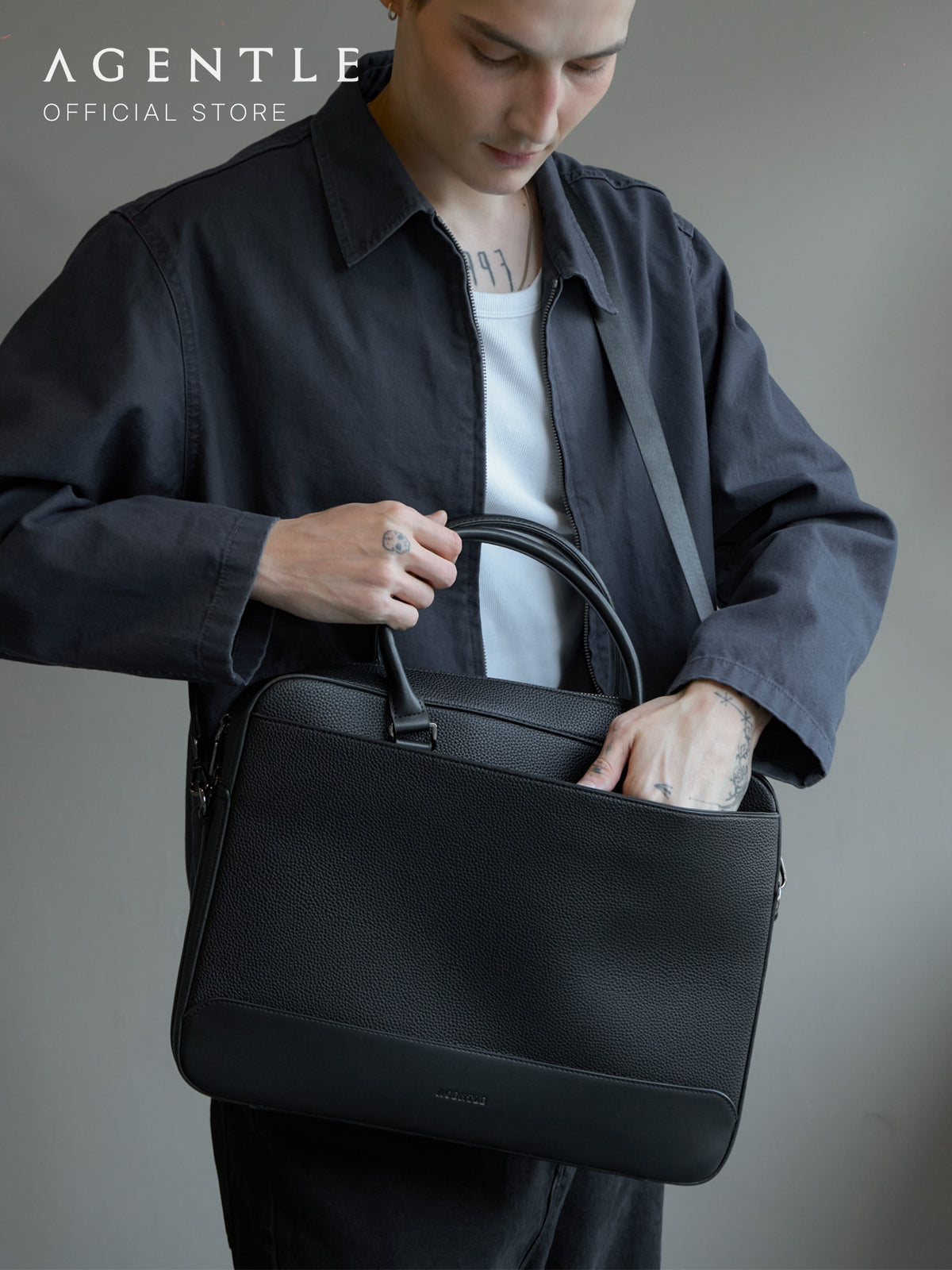 AGENTLE • A BRIEFCASE – กระเป๋าเอกสารผู้ชาย ทรงมีโครงสร้าง ใส่โน้ตบุ๊ก 16 นิ้ว