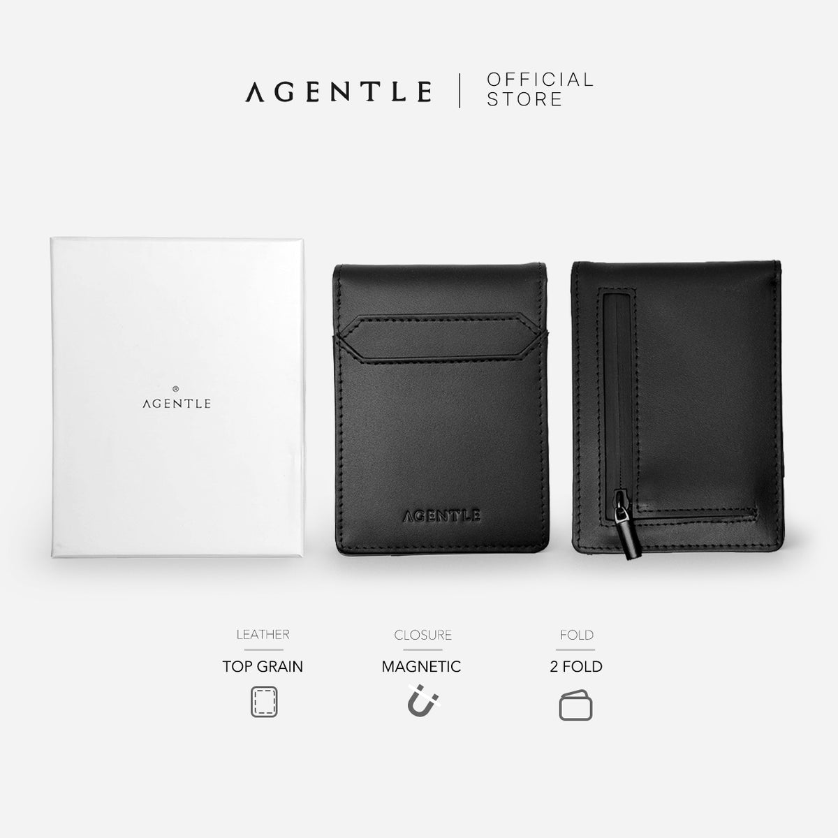 AGENTLE • 2 FOLD – กระเป๋าสตางค์หนังแท้ 2 พับ ปิดด้วยแม่เหล็ก