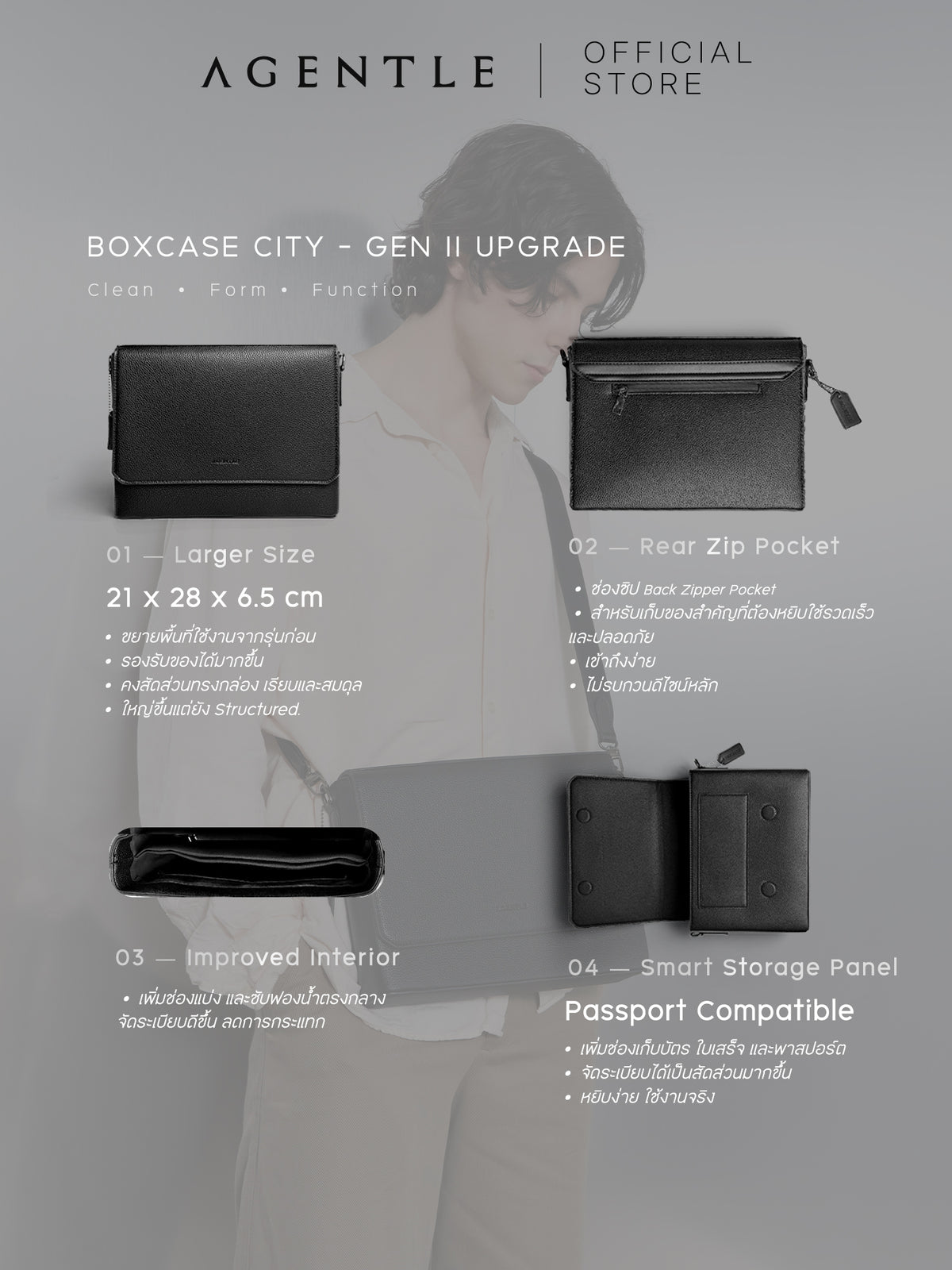 AGENTLE • BOXCASE CITY – กระเป๋าสะพายข้างผู้ชาย ทรงกล่องมีโครงสร้าง ใส่ iPad 11 นิ้ว