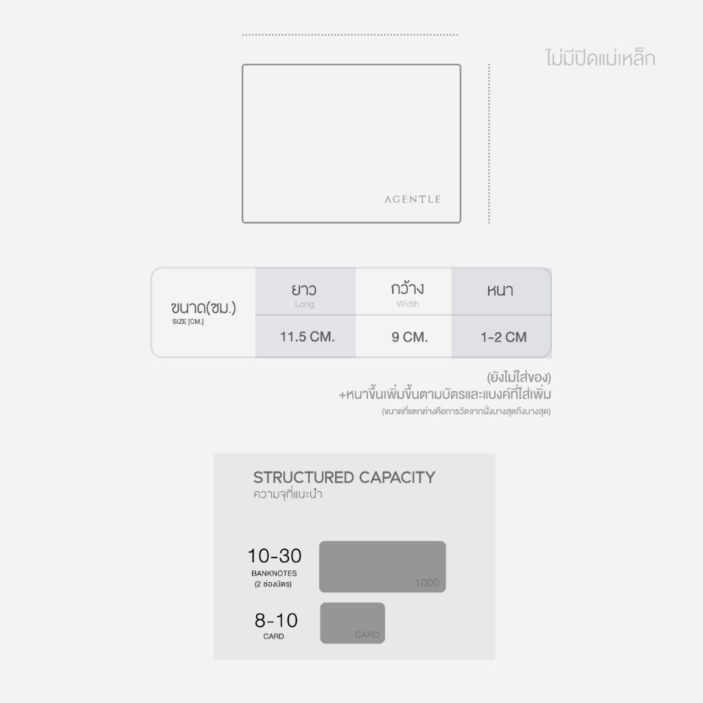 Size guide: 11.5 x 9 x 1-2 cm, holds 8-10 cards